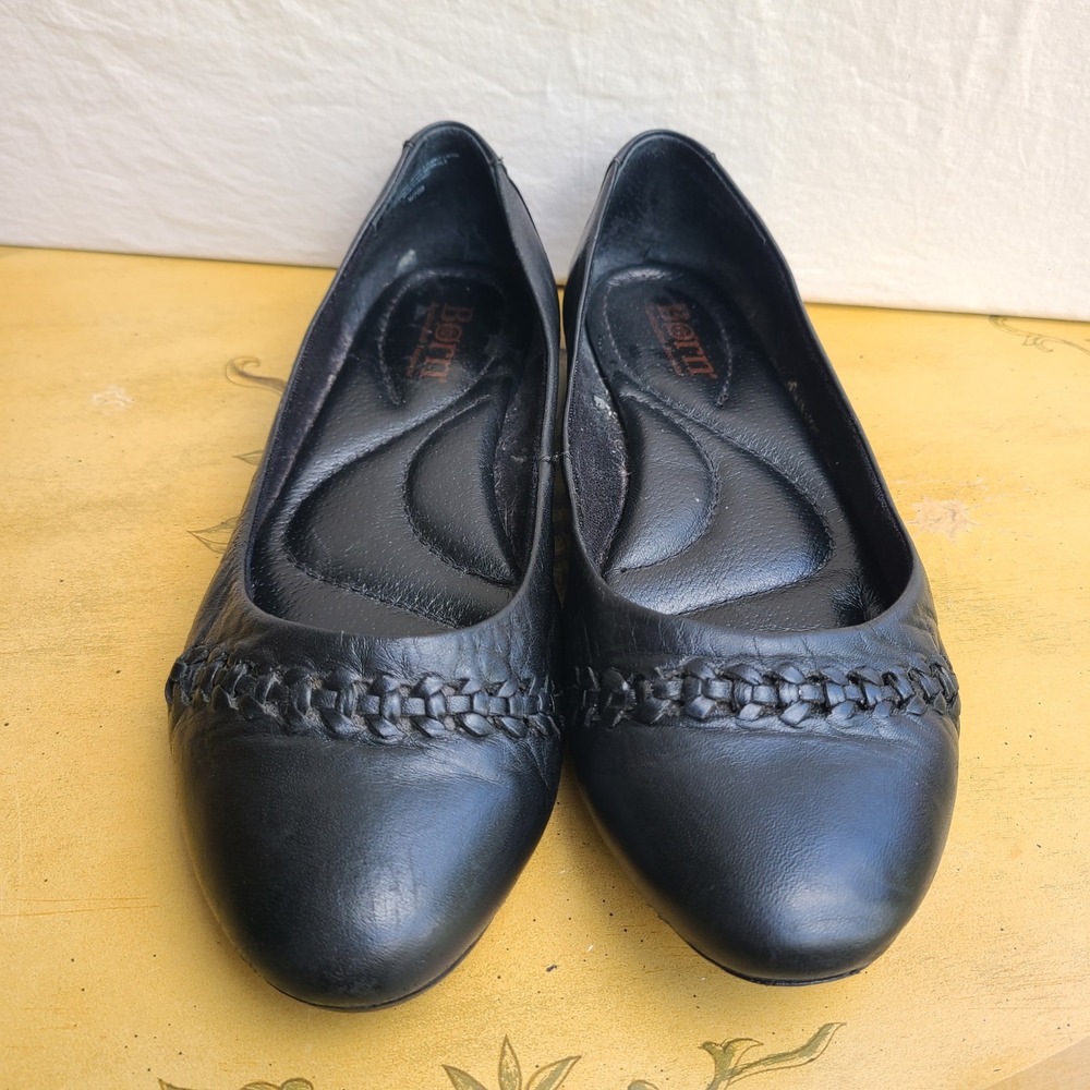 Born Black Leather Flats US 8.5 Comfortable Boho Ballet Shoes Quiet Luxury